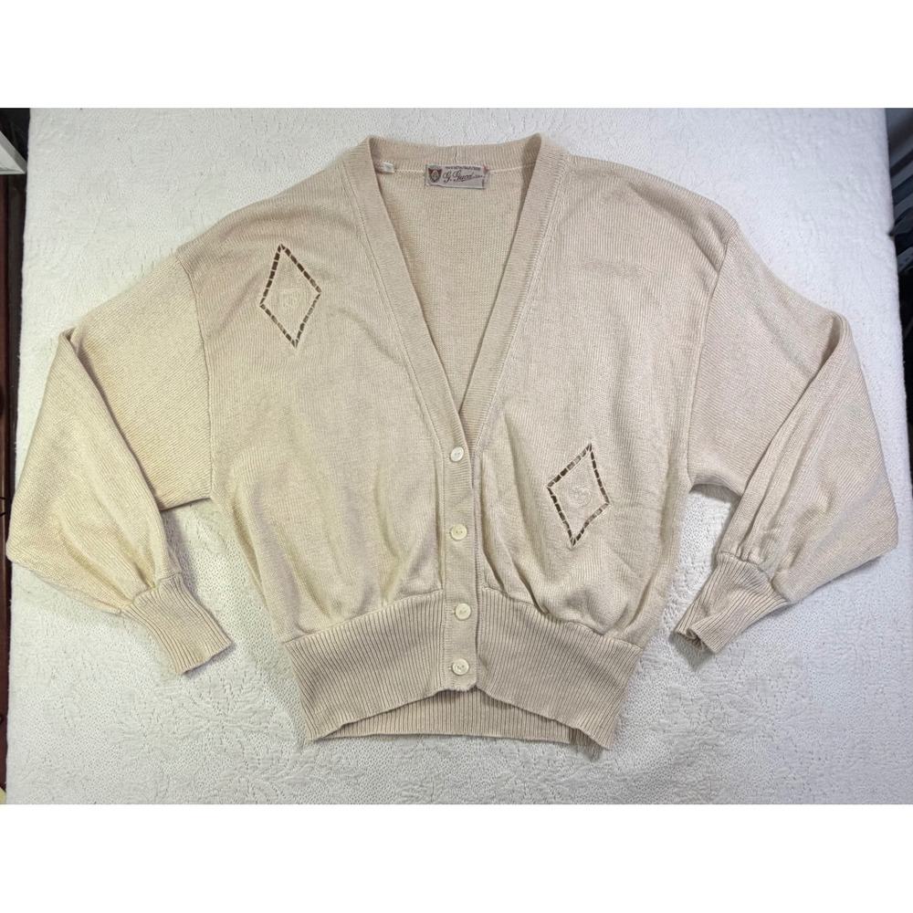 Vintage G. Gucci spa 100% Silk Cardigan Sweater Beige V-Neck Made in Italy
